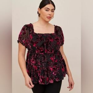 Torrid Babydoll Velvet Tiered Top